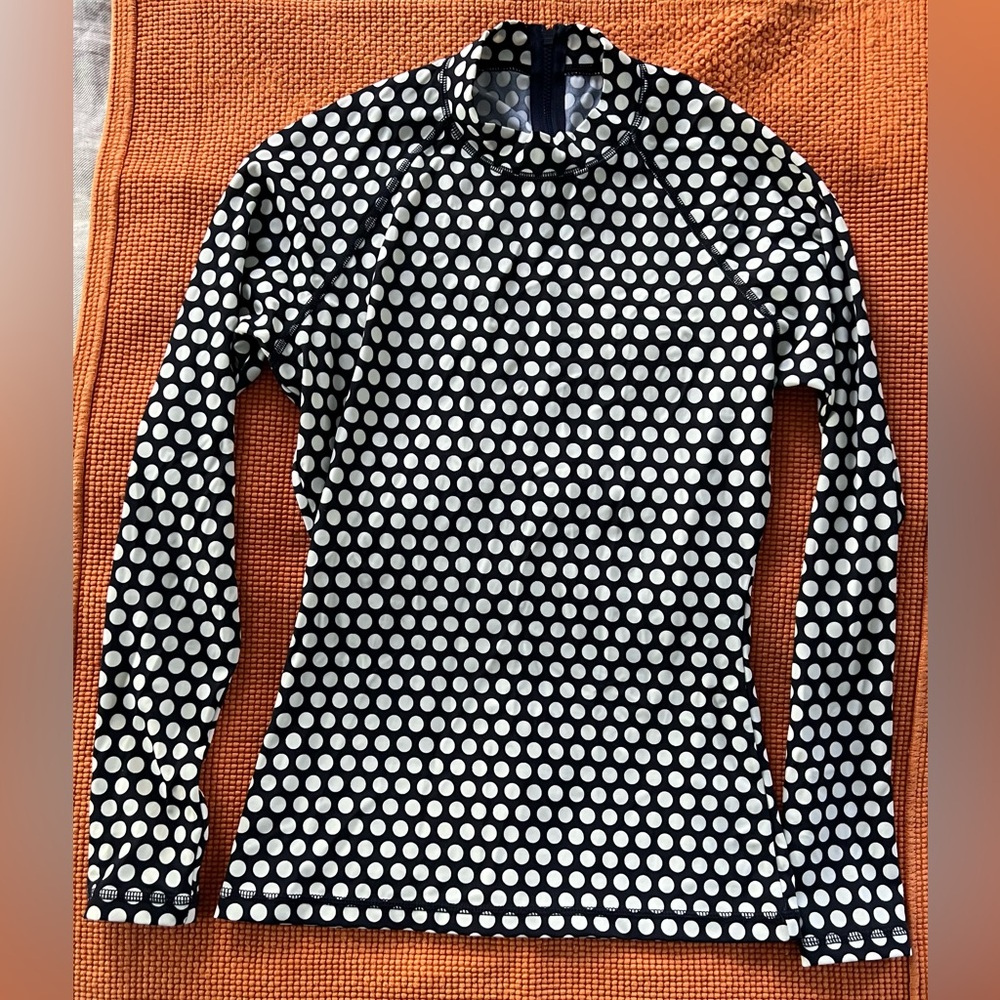J. Crew Navy & White Polka Dot rashguard spf Long Sleeve M (runs like a small!)